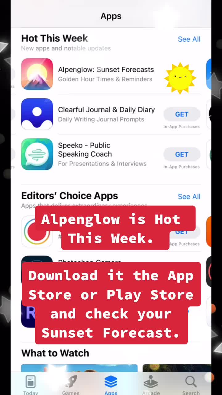 Alpenglow is Hot This Week. Download it the App Store or Play Store and check your Sunset Forecast.