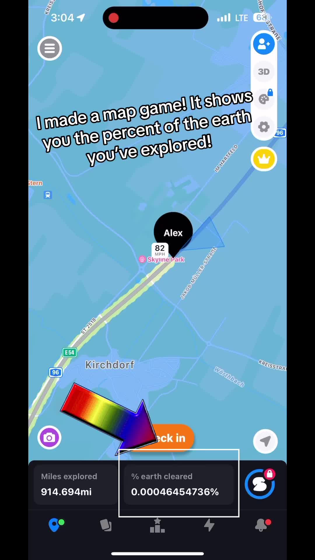 I made a map game! It shows you the percent of the earth you've explored! Miles explored: 914.694mi % earth cleared: 0.00046454736%