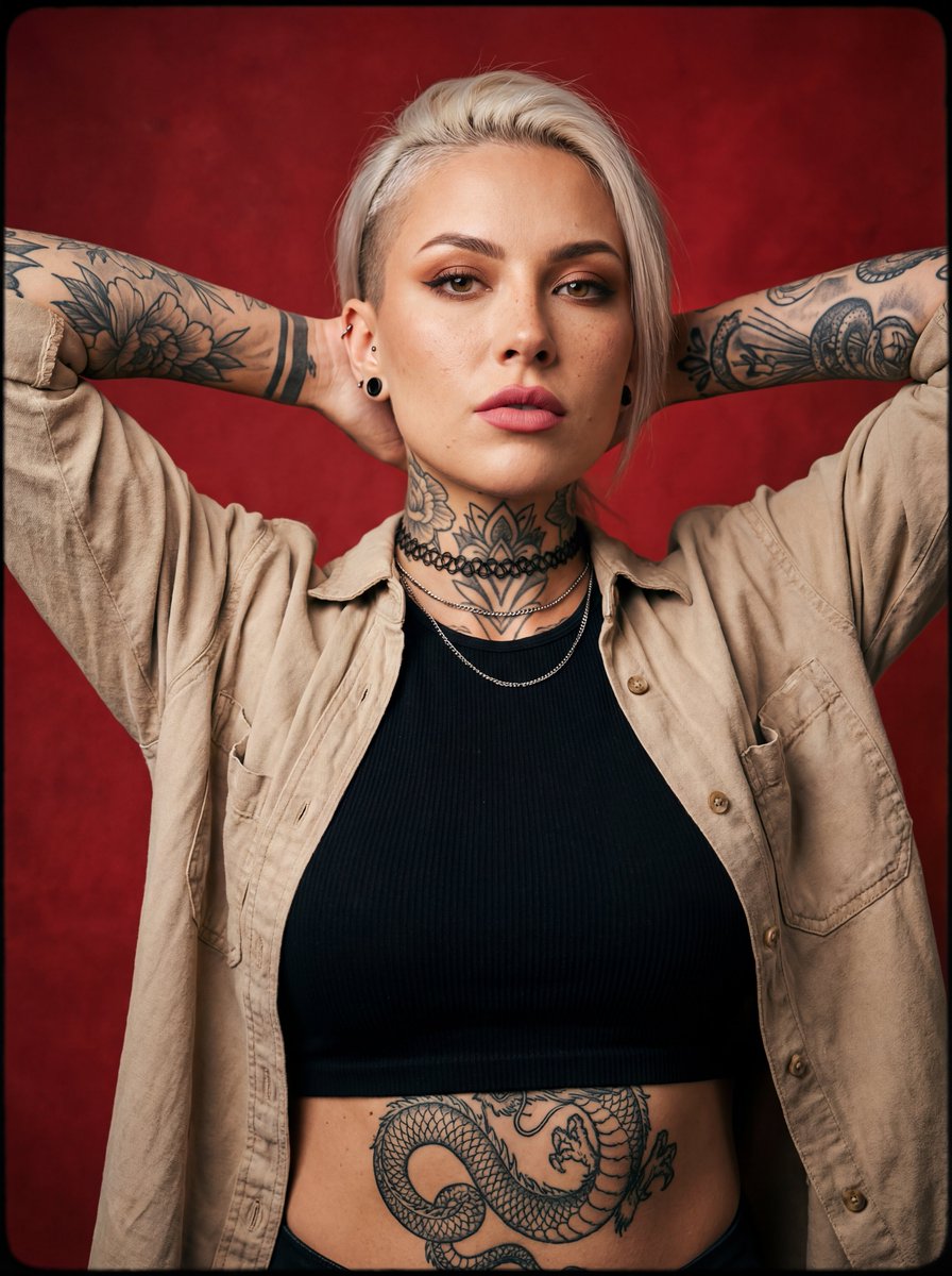 A bold, alternative-style young woman in her mid-20s with a