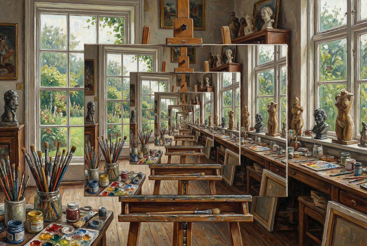 Art Studio Oil Painting with Infinite Loop & Easels