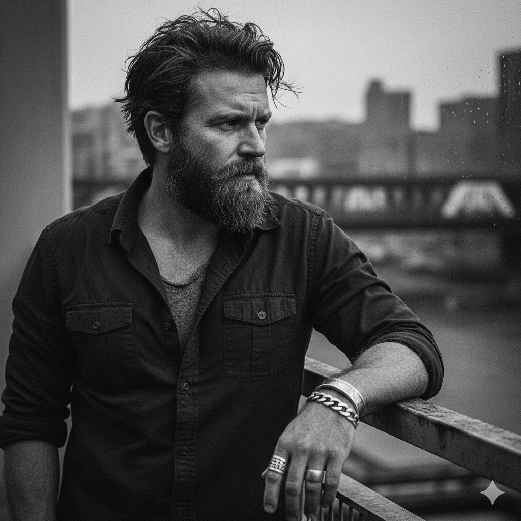 Bearded man with tousled hair