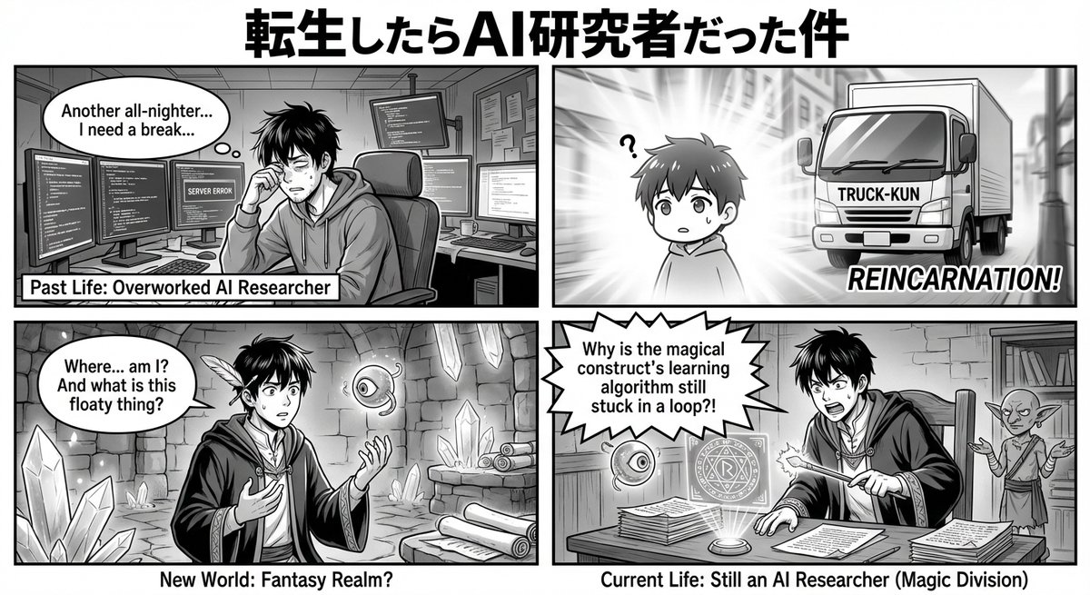 Create a 4 panel manga titled I was reincarnated into anothe