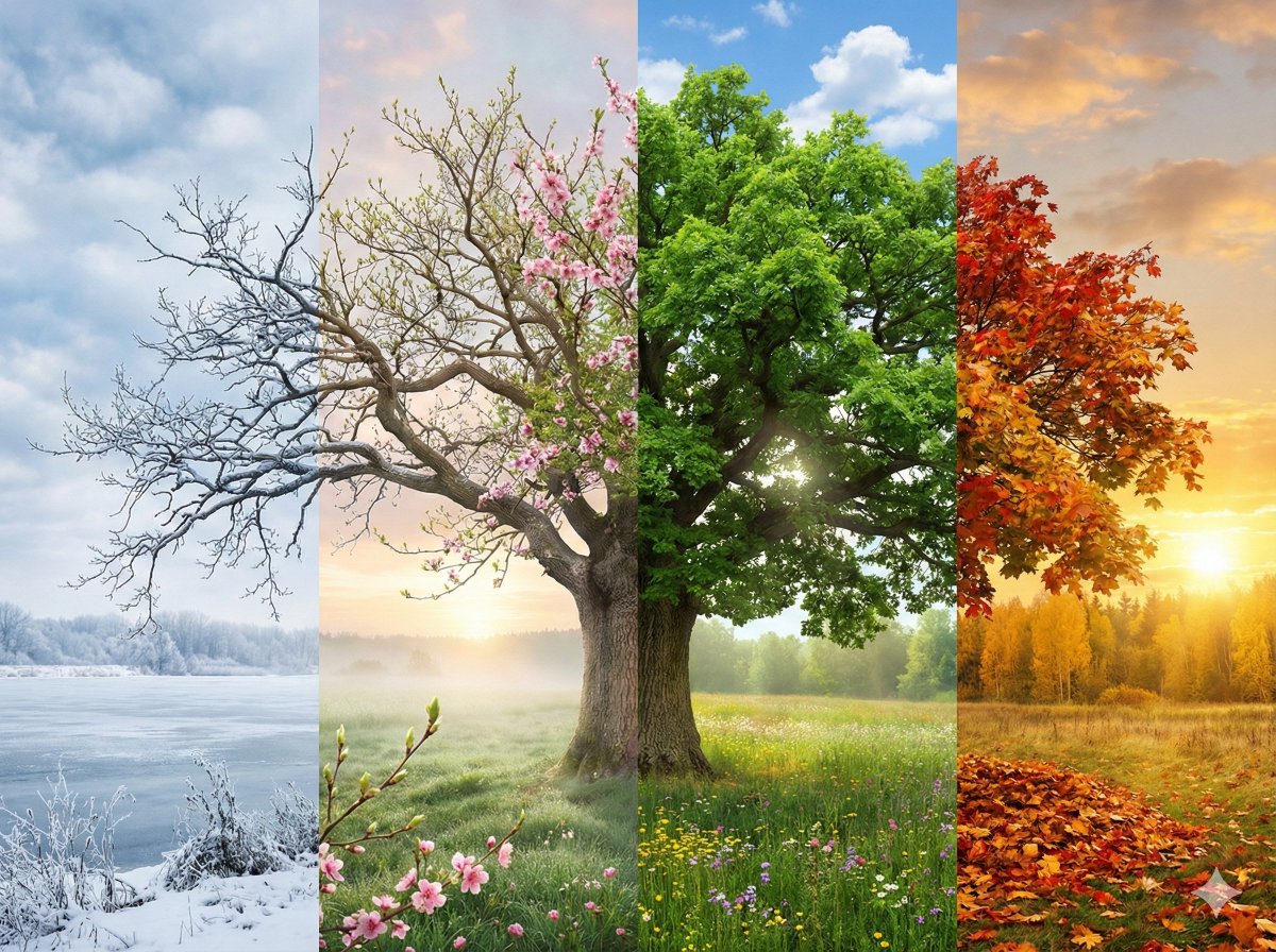 Four Seasons Tree Landscape - Vibrant Nature Cycle