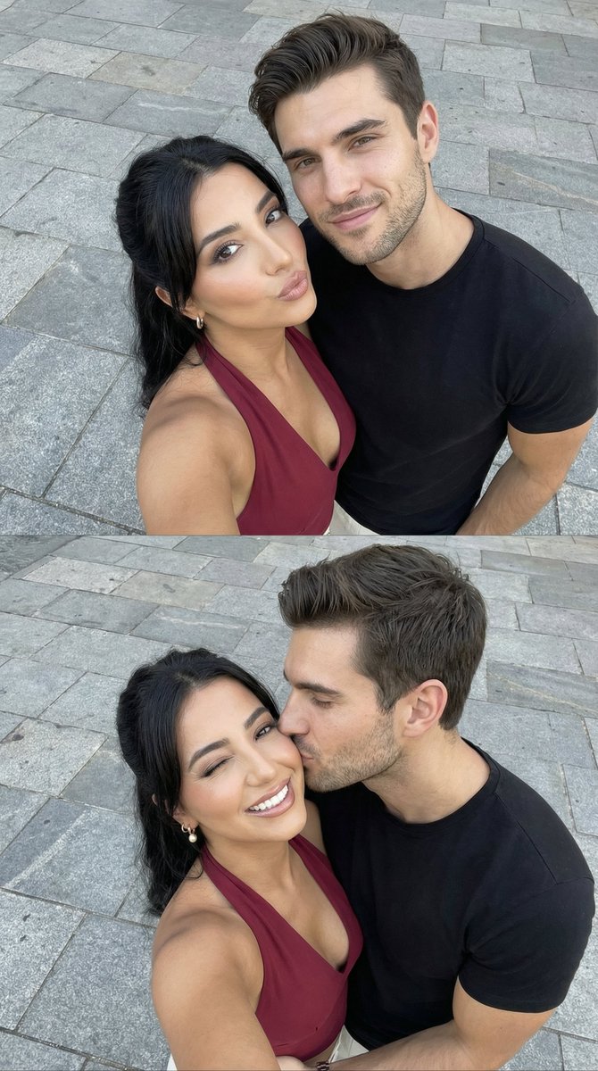 Happy Couple Selfie - Romantic Photorealistic Portrait