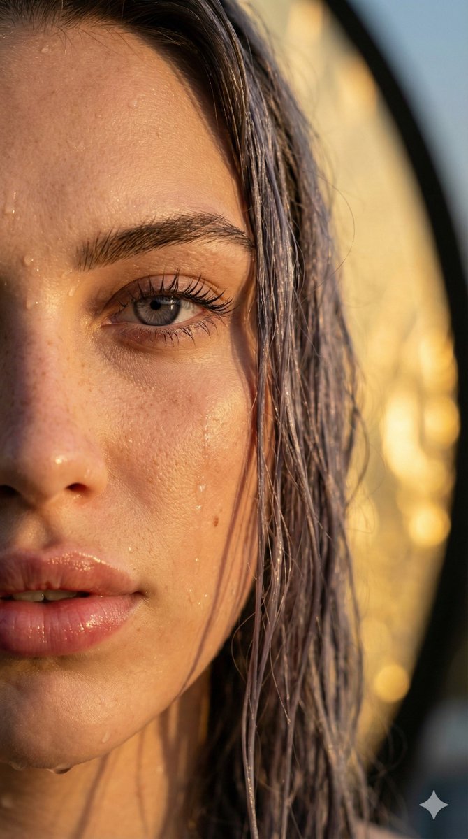 Hyper-realistic Close-up Portrait (Wet Skin