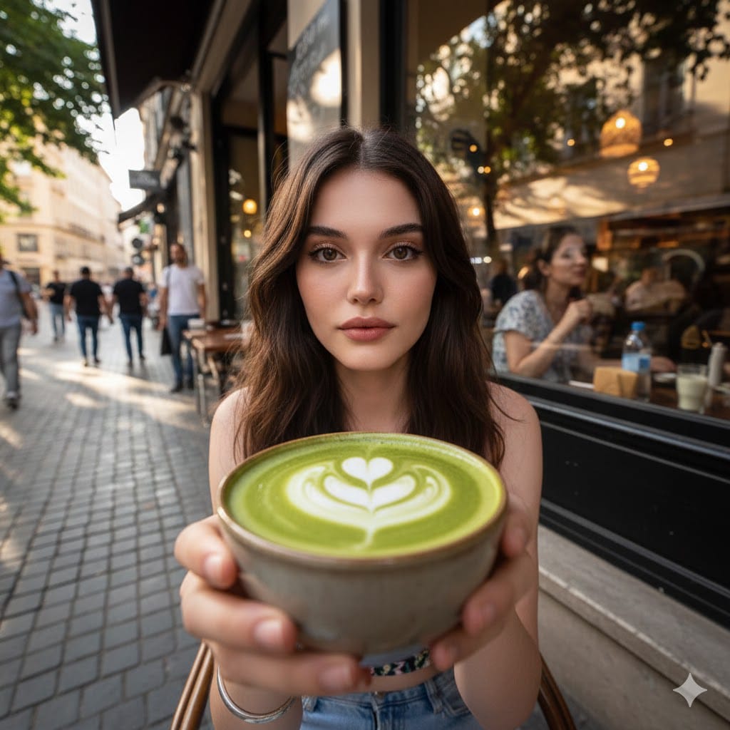 Hyper-realistic wide-angle street-café POV photo