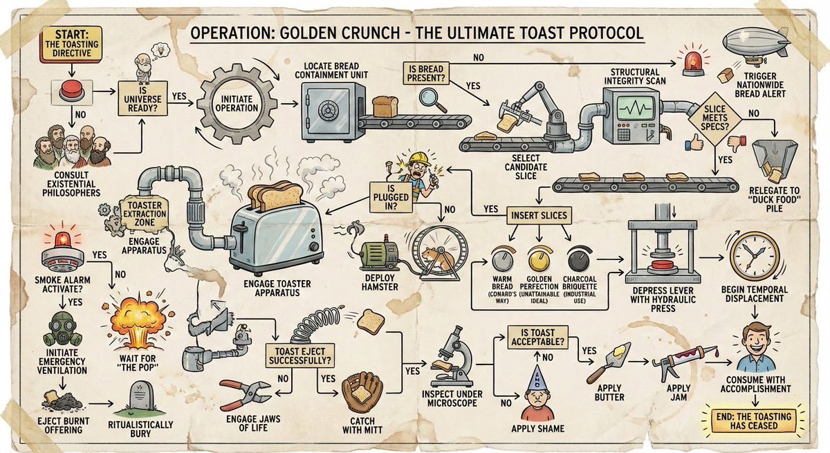 I need a flowchart for how to toast bread