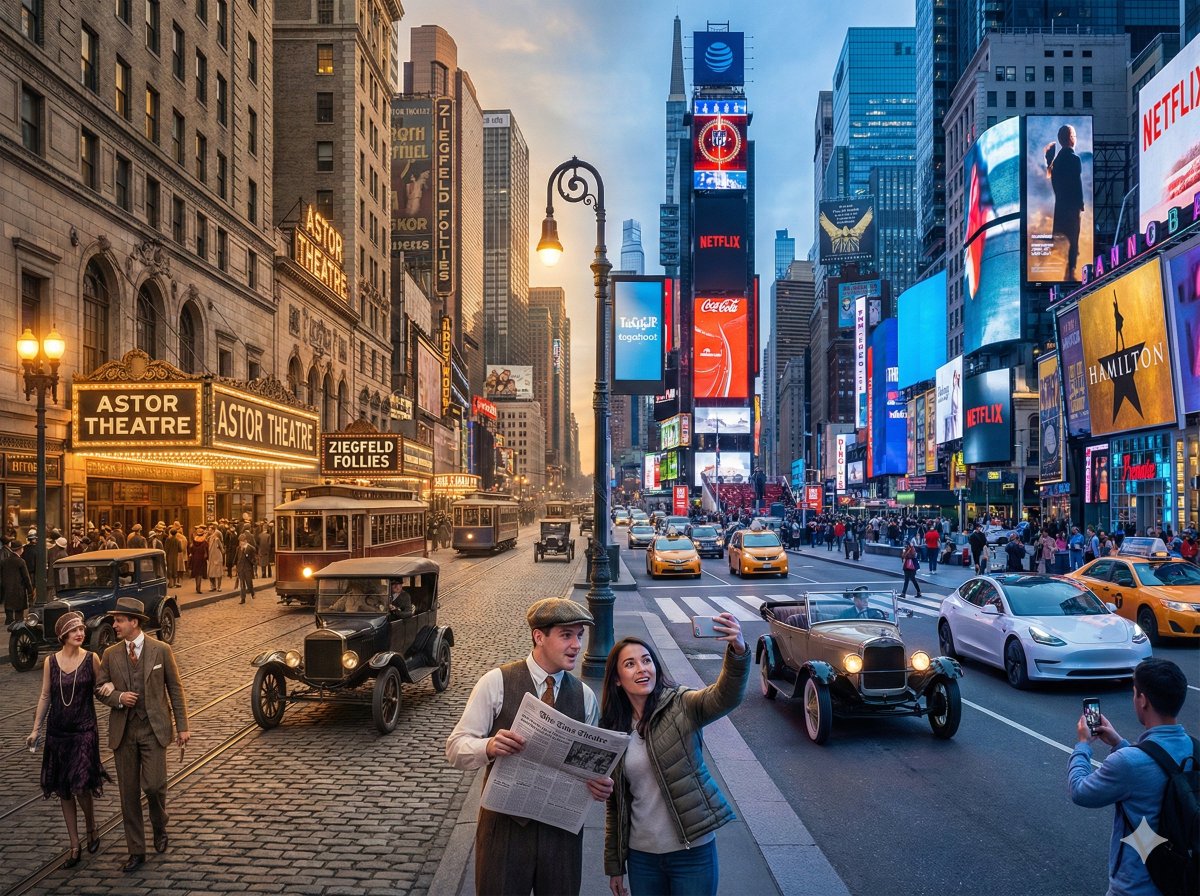 New York City Time Blend: Vintage 20s & Modern Times Square