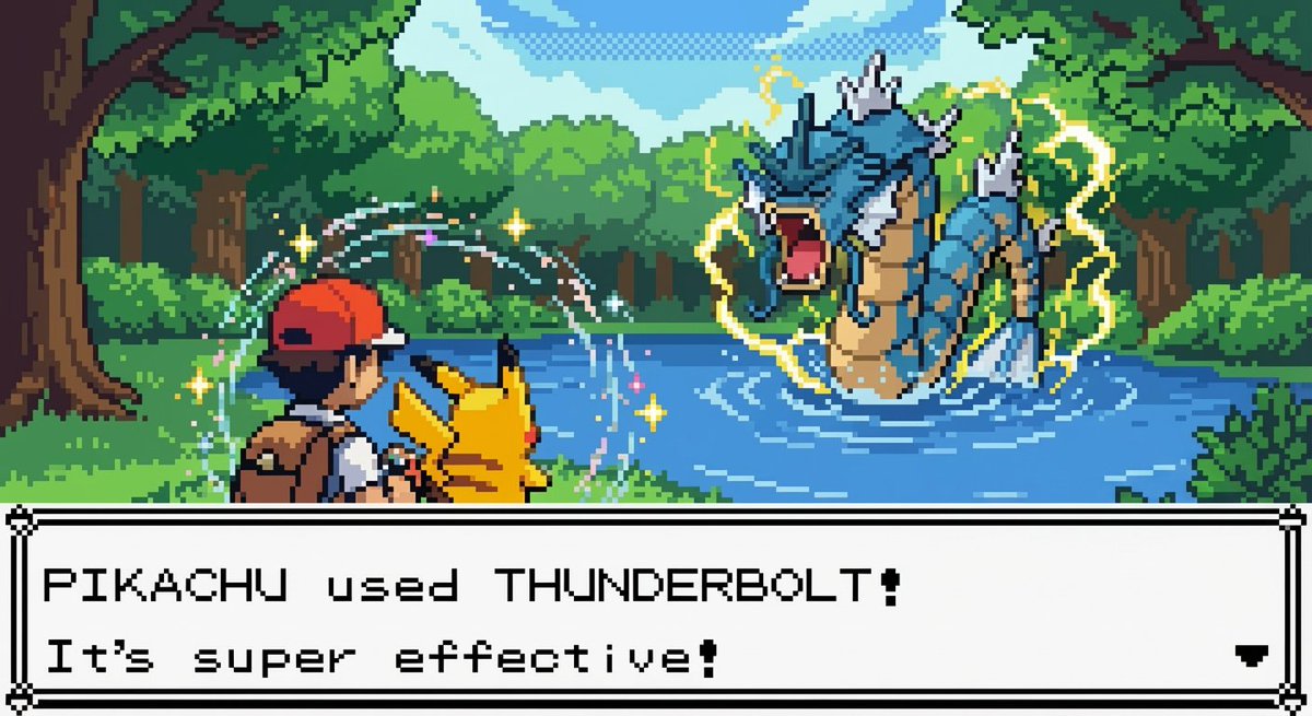 Pikachu vs. Gyarados Pixel Art - Pokemon Thunderbolt Battle