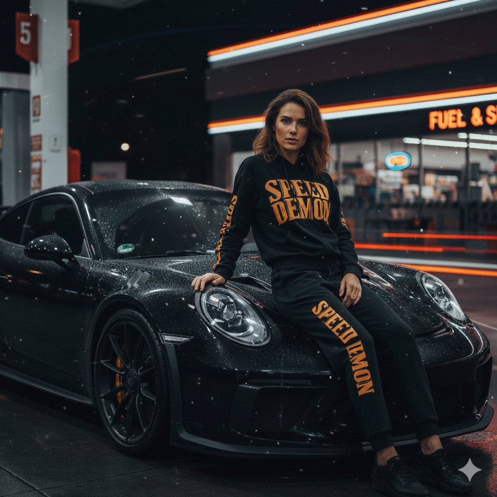 Promptscenelocationestación De Servicio,Time_Of_Daynoche,Elementsporsche Gt3 Rs Negro,Suelo Mojado Reflejando