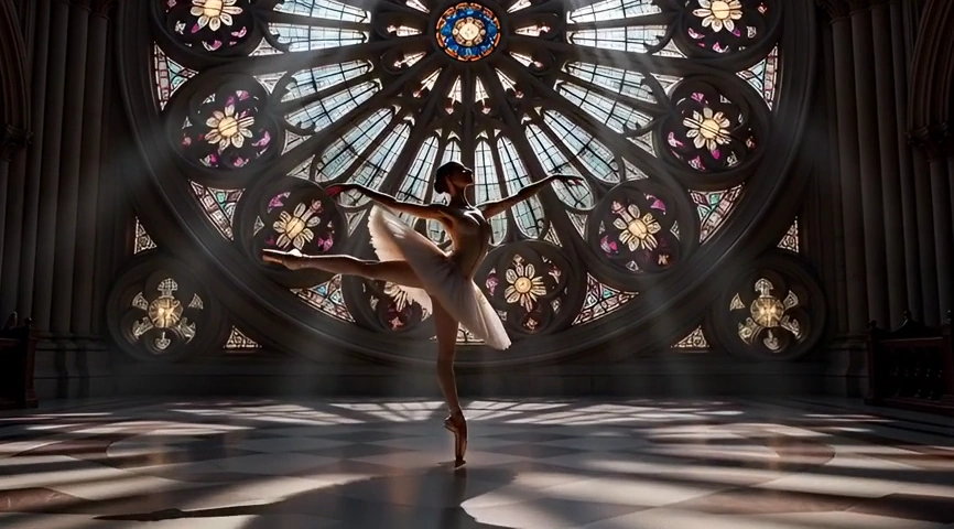 A Ballerina Twirls in Light's Embrace