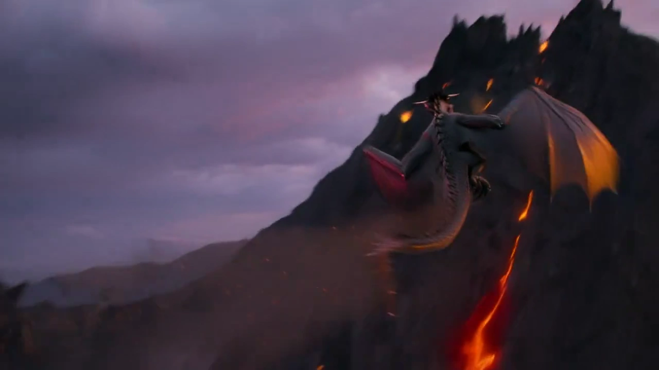 Chasing Flames: A Dragon's Ascent Over Volcanoes