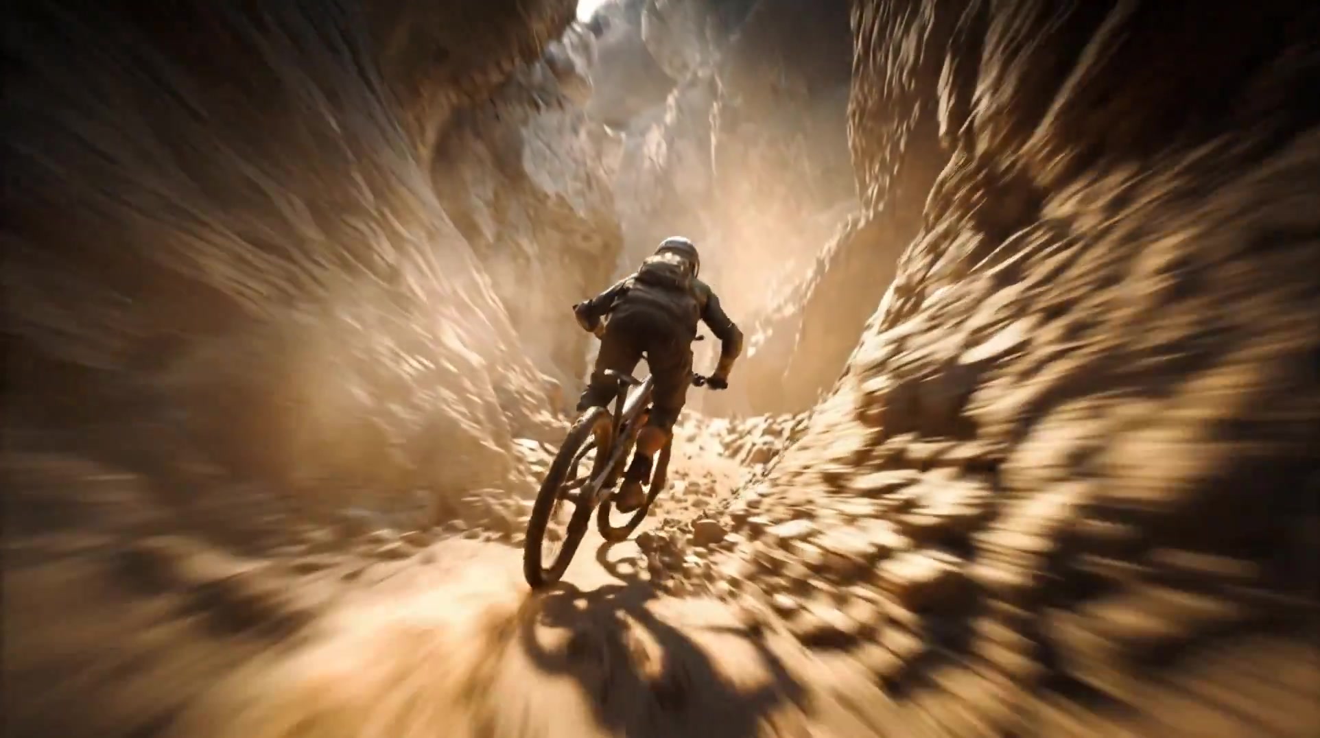 Extreme Speed: Mountain Biking Through a Rocky Canyon