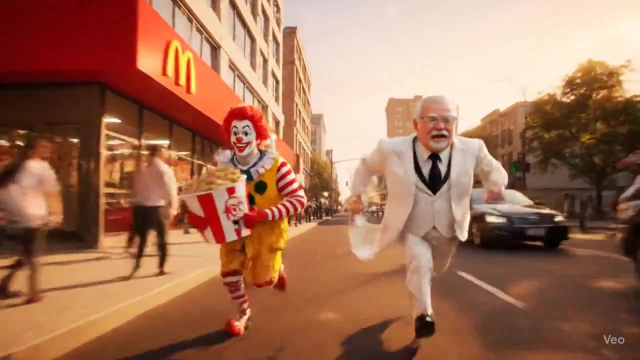Fast Food in Transit: A Humorous Running Scene