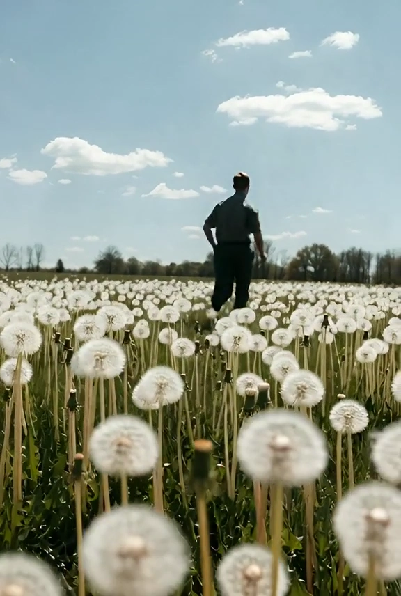 Fleeting Moments: Dandelions and a Vanishing Figure