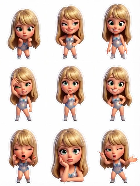Pixar-Style Taylor Swift Stickers: Emotions in 3D