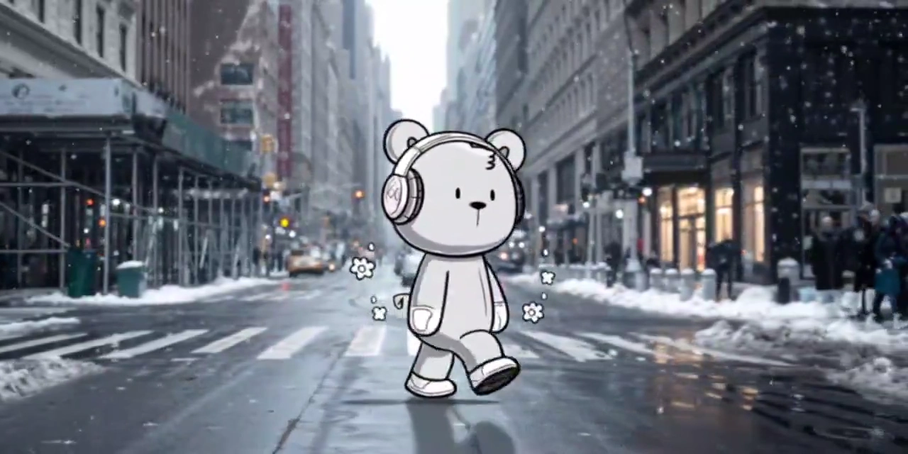 Urban Serenity: A Bear's Winter Walk in NYC